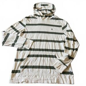 Volcom Striped Hoodie Cream Green Pullover Skate Surf L